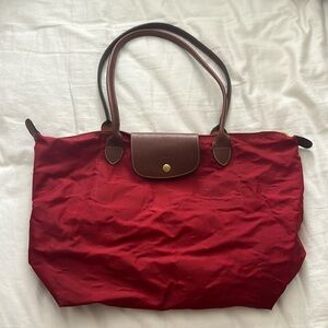 Longchamp Red Tote Bag with Brown Handles